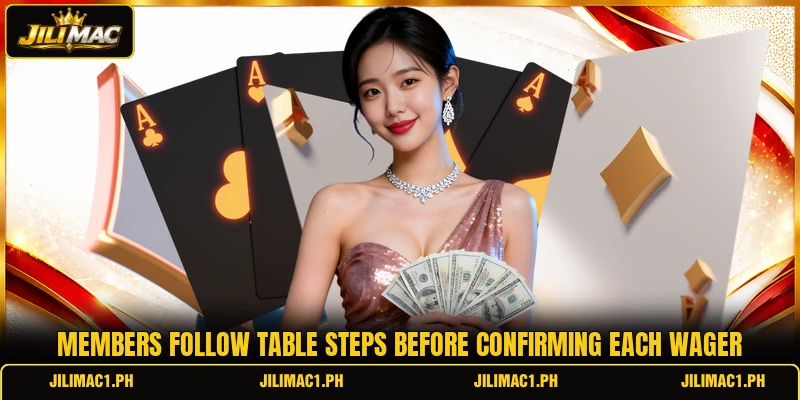 Members follow table steps before confirming each wager